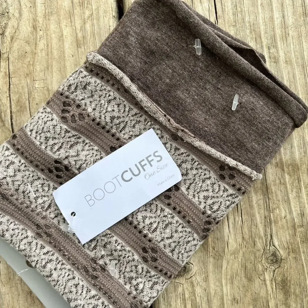Boot Cuffs for women, brown cream, eyelets